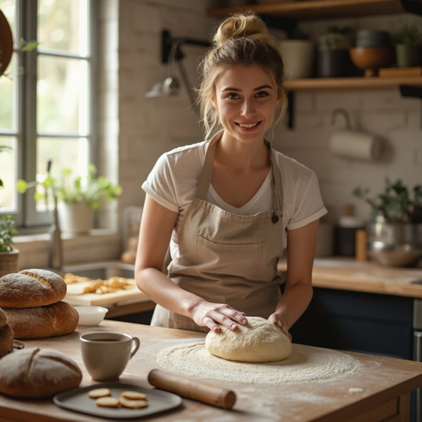 An experienced baker kneading dough.